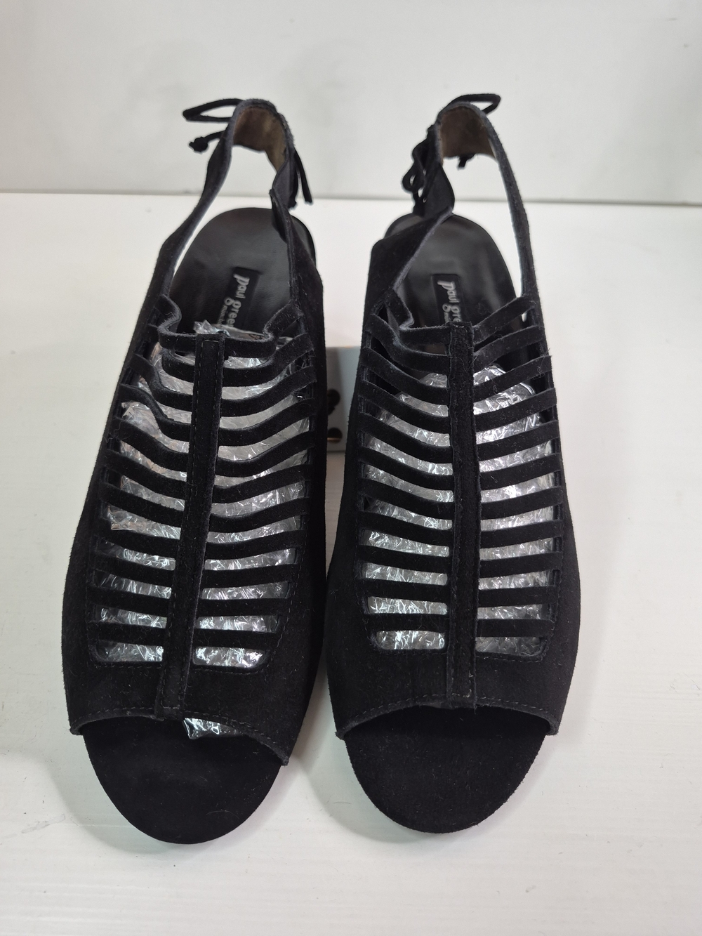 Paul Green Black Strappy Peep-Toe Slingback Heels
